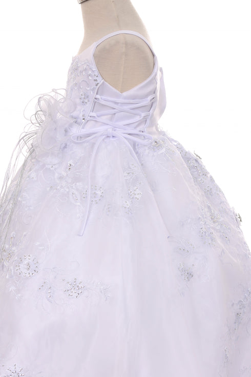 Rain Kids Little Girls White Embroidered Organza Cape Bows Baptism Dress 3-5 - SophiasStyle.com